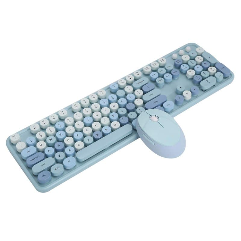 Ensemble clavier et souris sans fil, clavier à touches rondes rétro colorées 2.4G, clavier-souris rétro 104 touches / 1600 DPI p