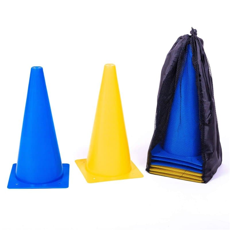 8LevelUp Set de 8 pylônes - cônes de 30 cm (4 Jaunes et 4 Bleus - Flexibles, sûrs et Robustes) avec Sac pour Le Football, l'équi