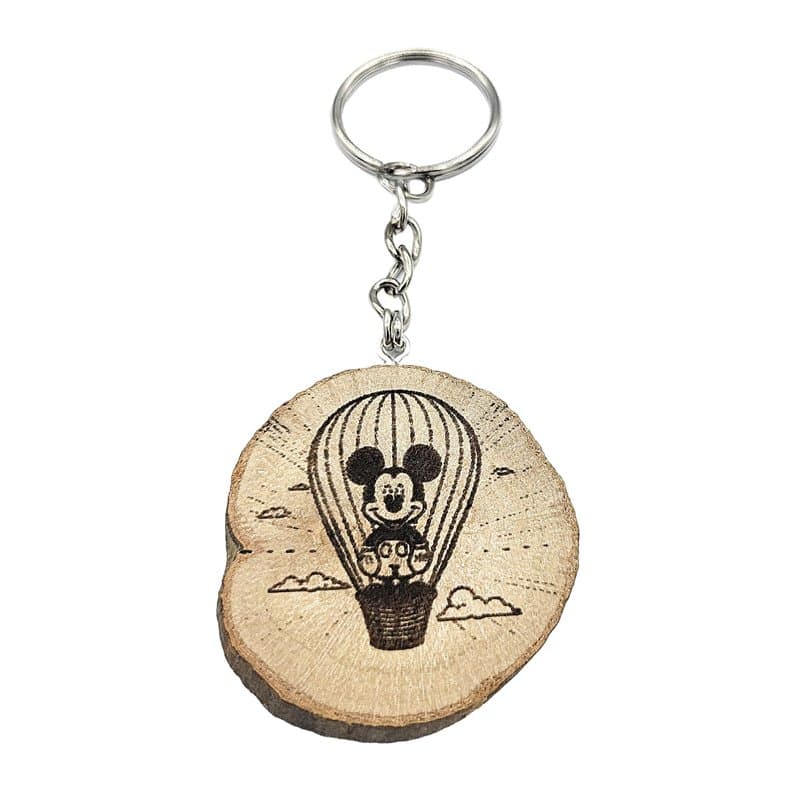 Promotech - Magnifique porte-clés Majic Mouse - Fabriqué à la main et gravé au laser en bois naturel (Mickey Ballooning), Bois n