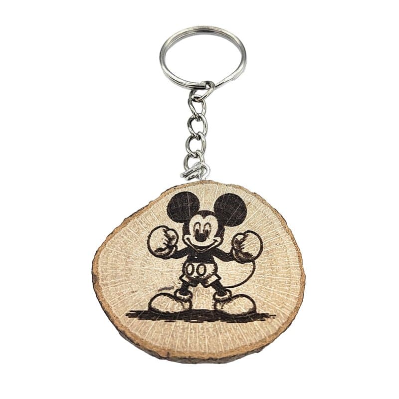 Promotech - Magnifique porte-clés Majic Mouse - Fabriqué à la main et gravé au laser en bois naturel (Mickey Boxing), Bois natur