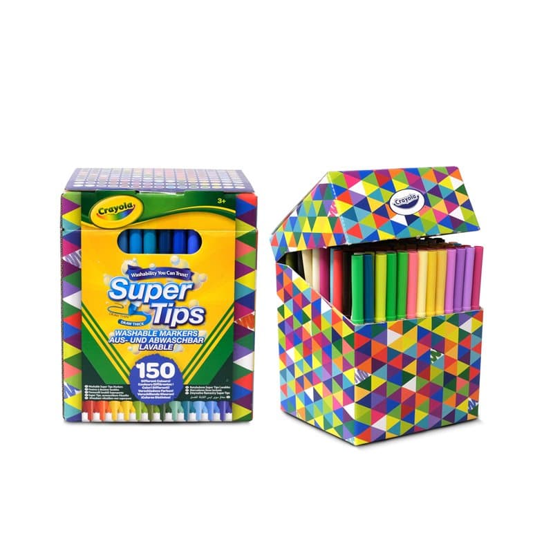 CRAYOLA Super Tips Lot de 150 feutres lavables à pointe moyenne en couleurs assorties, tous différents, âges recommandés : de 3