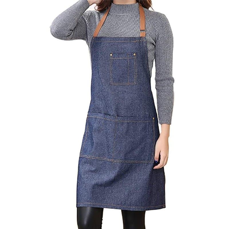 Dusenly Tablier de cuisine unisexe en denim avec poche réglable en jean avec 3 poches pour femme et homme Cuisine, jardin et res