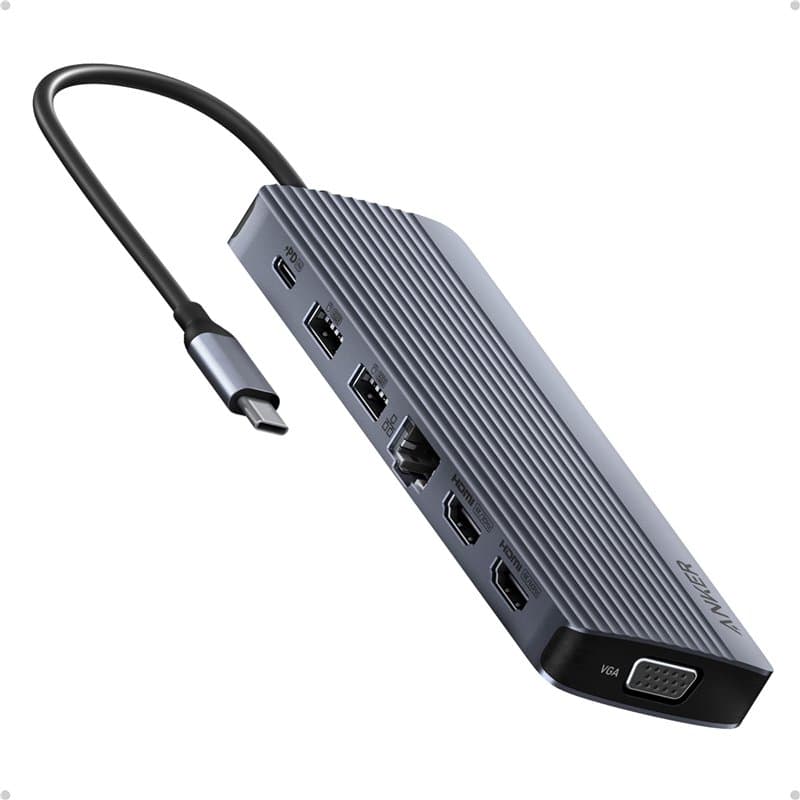 Anker USB-C Hub (14-in-1, Triple Display), triple écran, HDMI 4K @ 60 Hz avec 100 W max, ports de données USB-C USB-A 5 Gbit/s,