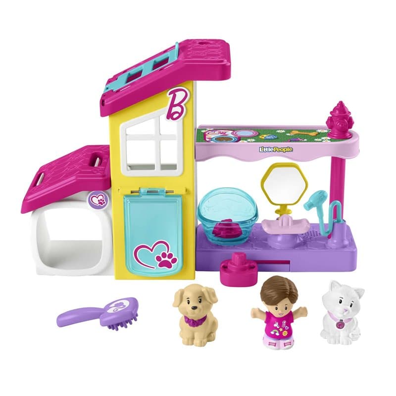Fisher-Price Coffret Le Salon de Toilettage de Barbie Little People pour Tout-Petits avec Musique et Sons, 2 Niveaux et 4 élémen