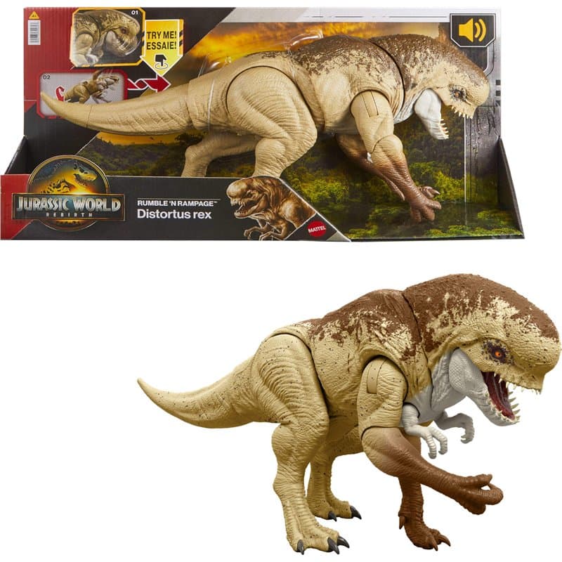 Mattel Jurassic World : Renaissance Figurine articulée Distortus Rex Combat ultime, dinosaure de 56 cm avec 2 actions d’attaque,