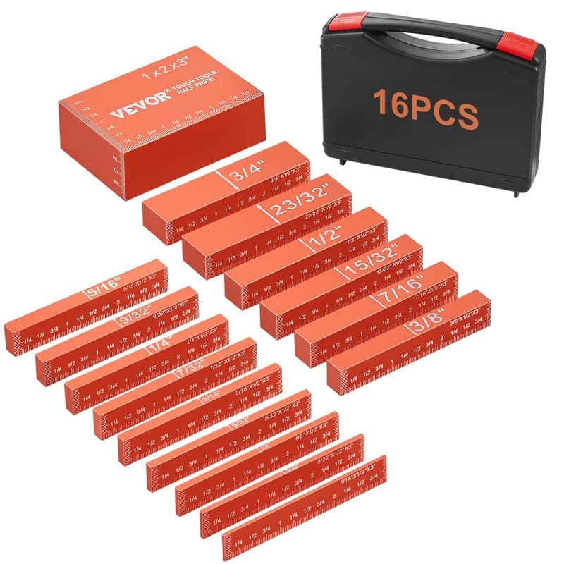 VEVOR Blocs de configuration pour outils travail du bois, 16PCS, blocs jauge hauteur précision, marquages de taille et étui de