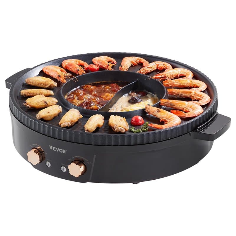 VEVOR Appareil à Fondue Chinoise avec Gril 2-en-1, Hot Pot Électrique 1800 W, Fondue Électrique avec Double Contrôle de Températ