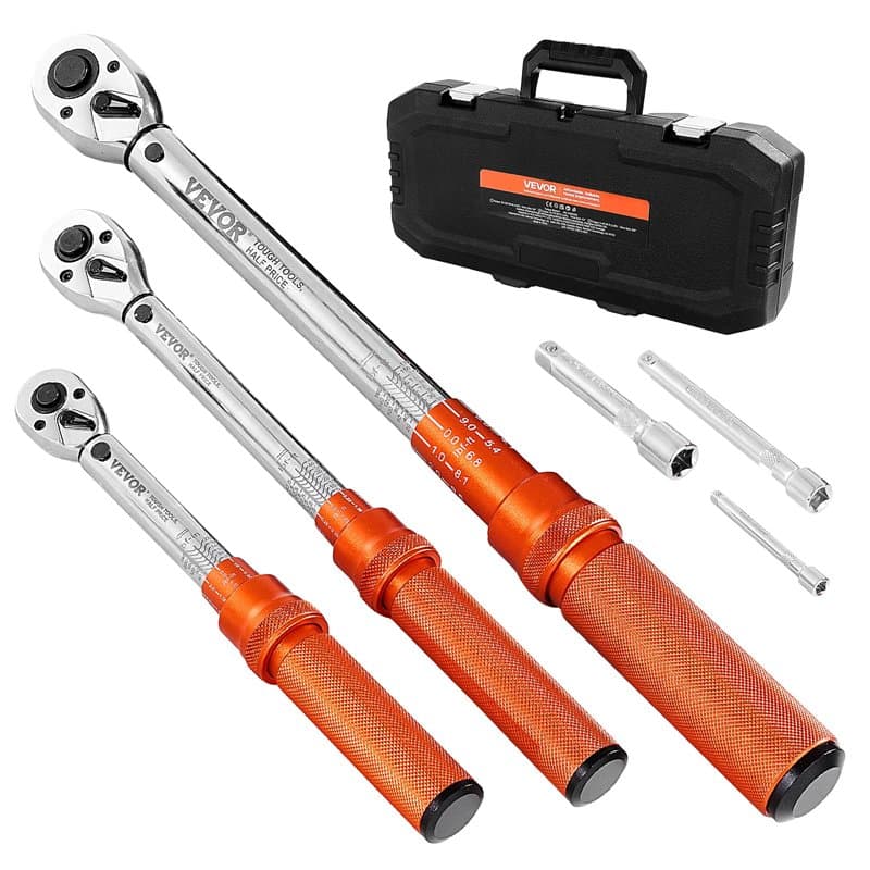 VEVOR Clé Dynamométrique à Déclenchement 3PCs Entraînement 6,4/9,5/13 mm 13,6-230,5 N.m/6,8-61 N.m/2,3-27,1 N.m, Jeu de Clés à C