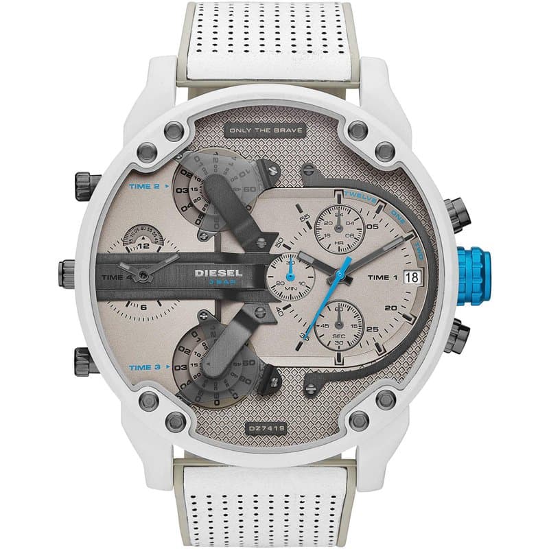 Diesel Montre pour Homme Mr. Daddy 2.0, Mouvement Chronographe, Boîtier en Acier Inoxydable Blanc de 57 mm avec Bracelet en Acie