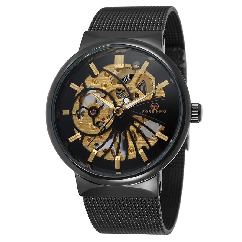 FORSINING Montre mécanique à remontage manuel pour homme - Bracelet en acier inoxydable - Maille squelette, Bracelet