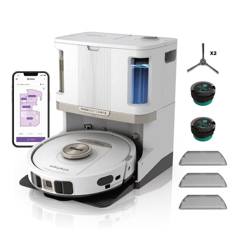 Shark PowerDetect 2-en-1 Robot Aspirateur Lavage, NeverTouch Pro Autovideur Autoremplissage 60 Jours, Navigation 3D LiDAR, Conto