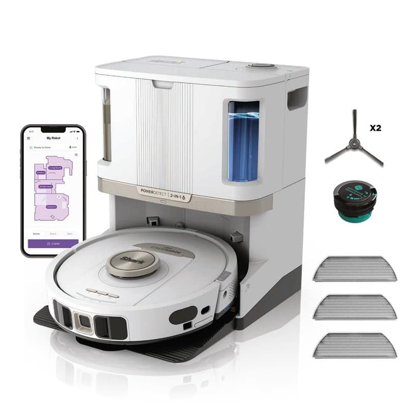 Shark PowerDetect 2-en-1 Robot Aspirateur Lavage, NeverTouch Pro Autovideur Autoremplissage 60 Jours, Navigation 3D LiDAR, Conto