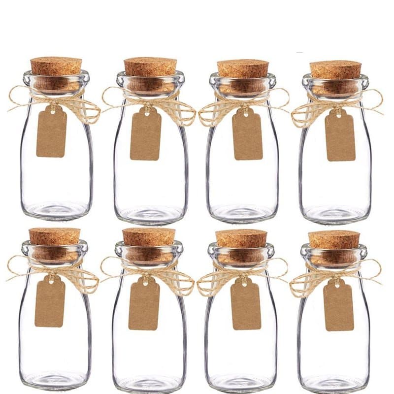 Awtlife - Lot de 15 pots à dragée de lait en verre avec couvercles en liège pour une fête de mariage - Vintage