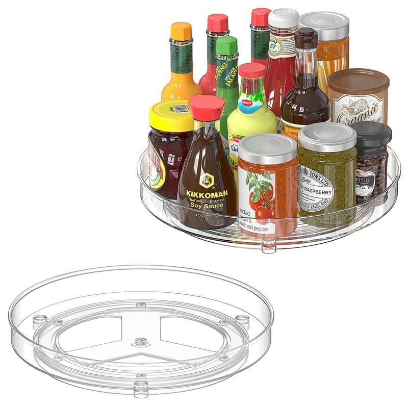 Radikor Lot de 2 Plateau Tournant, 24cm 360° Étagère à épices Rotative Transparent, Lazy Susan, Organisateur de Rangement Cuisin
