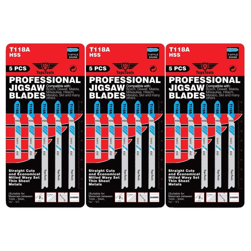 15 lames de scie sauteuse TopsTools T118A compatibles avec Bosch, Dewalt, Makita, Milwaukee et bien d'autres