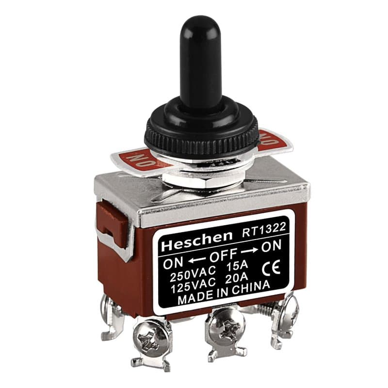 Heschen Interrupteur à bascule en métal, RT1322, DPDT, maintenu, marche/arrêt, 3 positions, 15 A 250 VAC, avec couvercle étanche