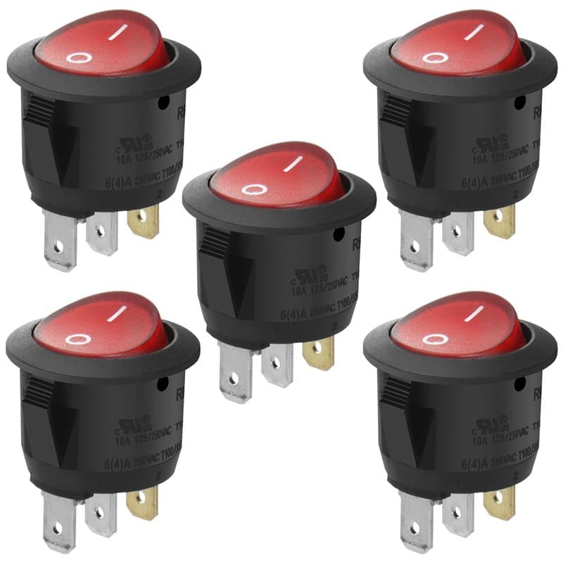 Heschen-Interrupteurs ronds à bascule, 3 bornes, lumière rouge 10 A, 250 VAC, lot de 5