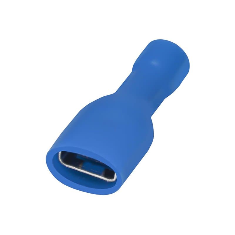 Heschen Lot de 100 bornes de câble femelles en vinyle entièrement isolées 6,3 x 0,8 mm pour 1,5-2,5 mm² (16-14 AWG) Bleu
