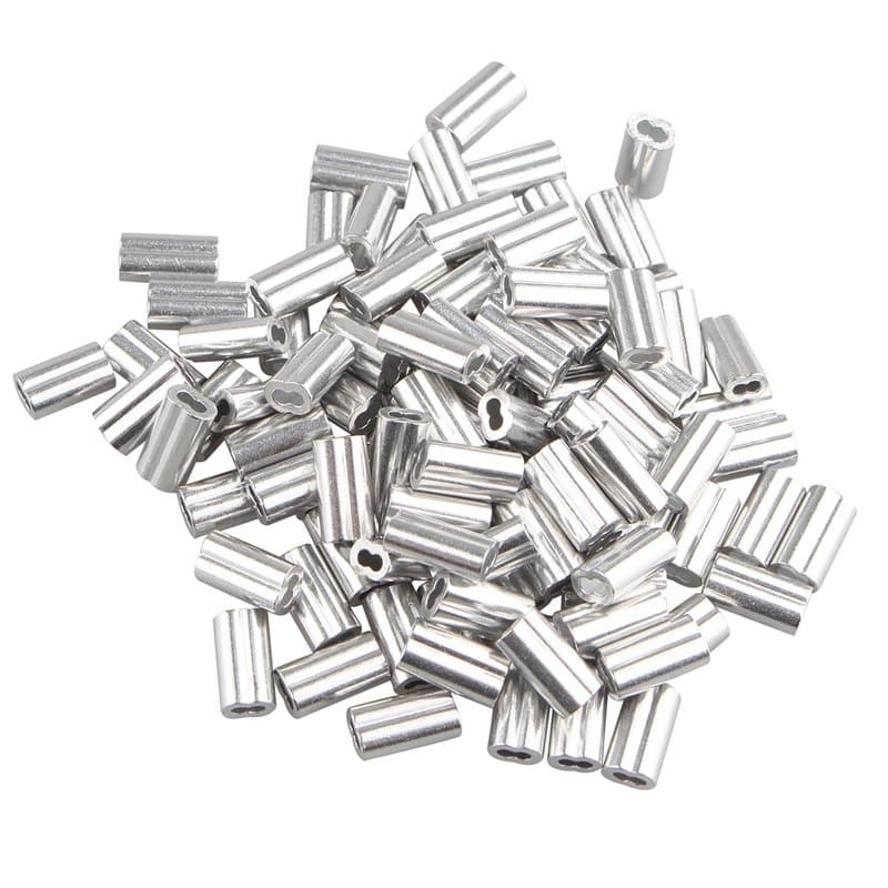 Futheda Lot de 100 clips à sertir en aluminium avec double viroles/trous pour câble métallique de 1,2 mm Argenté