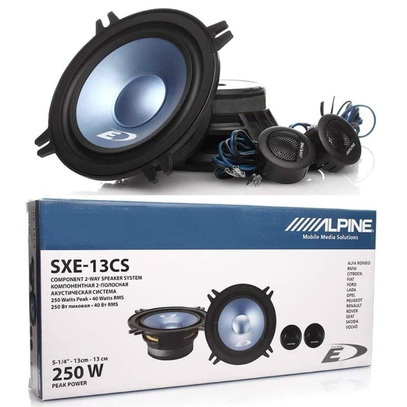 1 kit système 2 Voies Alpine SXE-13CS 5,25" 13,00 cm 130 mm de diamètre 40 Watt rms 250 Watt Max 2 woofers 2 tweeters 4 ohm, la