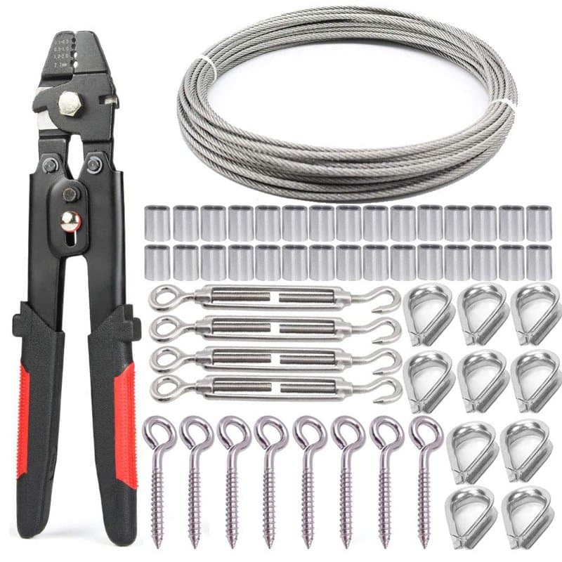 Nikang Kit de fils en acier, un outil de sertissage de câble métallique + 30 m de fil en acier inoxydable + 4 tendeurs de fil te