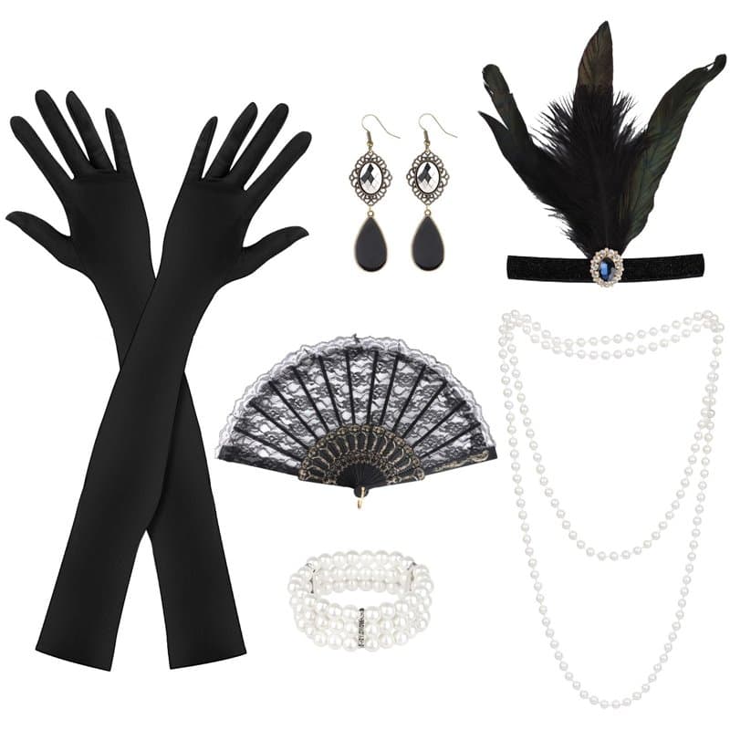 KEWUZY Accessoire Année 20 Femme 6 Pièces, Accessoires Gatsby Costume Set, Charleston Accessoires Femme, 1920 Accessoires Set av