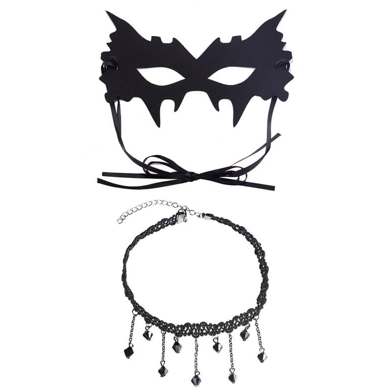 COACOM 1 Masque Noir, 1 Col De Pendentif Bijoux, Accessoires De Performance Masquée, Décorations De Mode pour Femmes, Accessoire