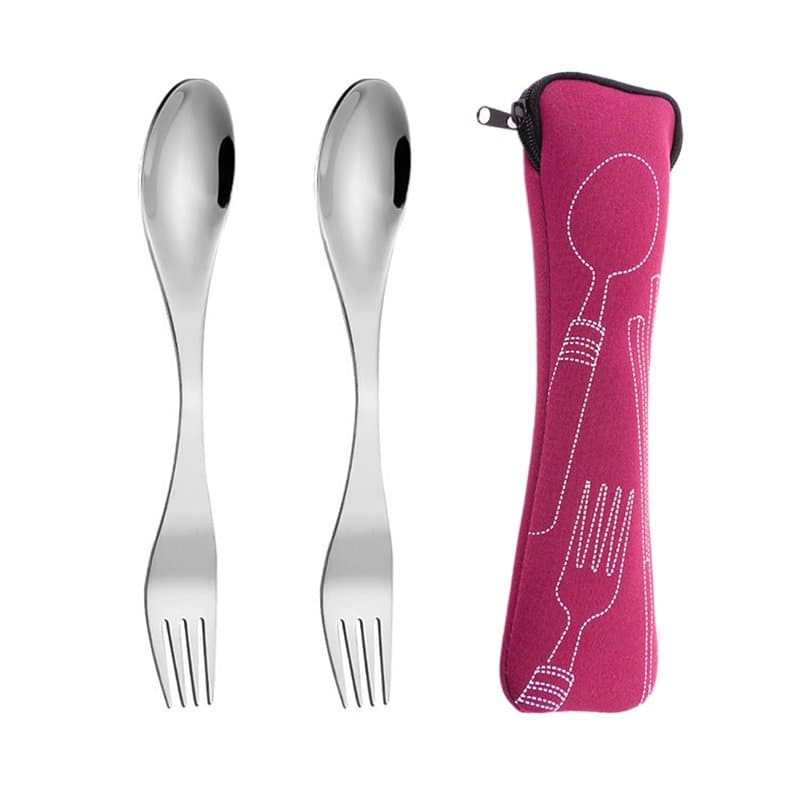Lot de 2 fourchettes et cuillères, 1 sac à couverts, fourchettes et cuillères en acier inoxydable, fourchettes et cuillères port