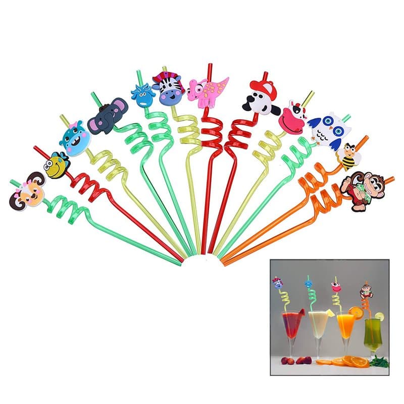 iwobi Lot de 12 Pailles à Boire Réutilisables, Pailles Spirales Fournitures de Fête d'anniversaire des Enfants