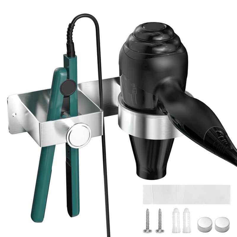 Chiluxendo Support Seche Cheveux sans Percage, Porte Seche Cheveux Mural, Rangement Seche Cheveux et Lisseur, Organisateur de Sè