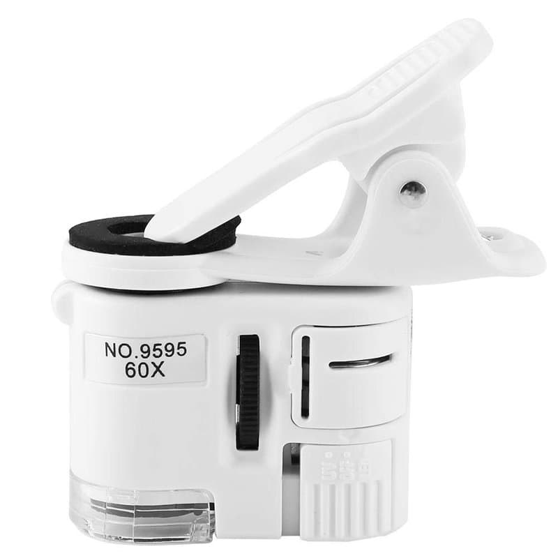Fydun Microscope De TéLéPhone, 9595W 60X Poche Loupe Mobile LED LumièRe Ultraviolette Mini Clip De TéLéPhone Portable Microscope