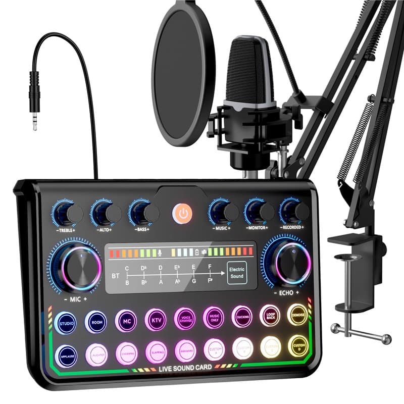 SINWE Kit d'équipement de podcast avec interface audio et microphone à condensateur de studio pour smartphones et PC, carte son