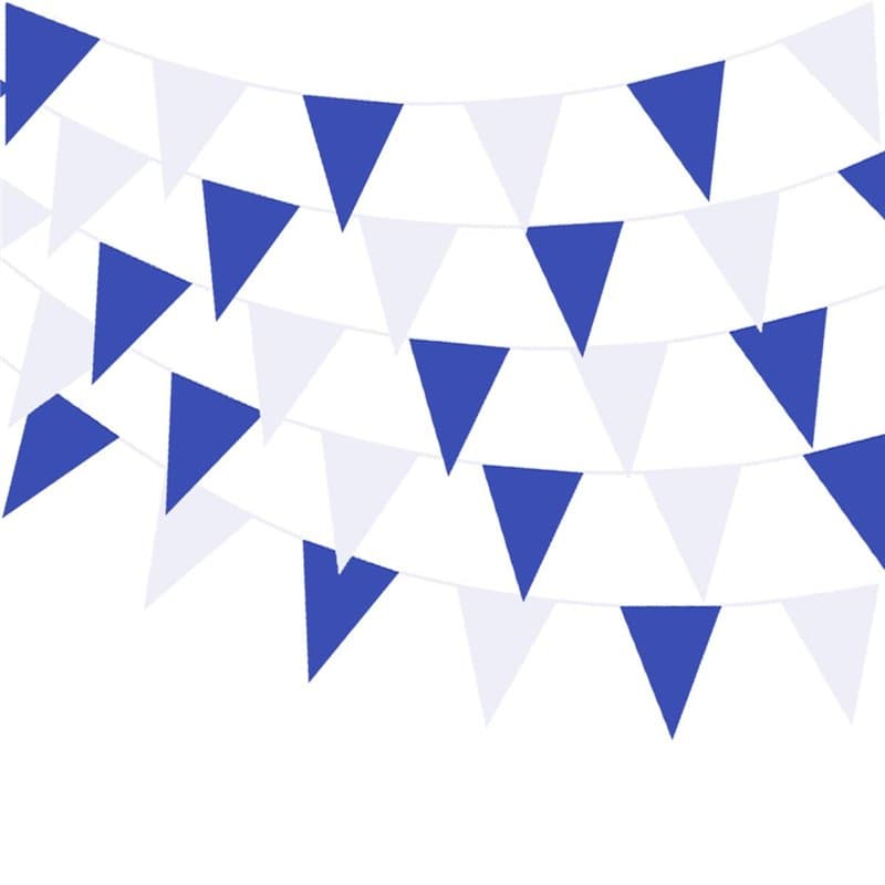 Guirlande de fanions triangulaires en plastique PE imperméable pour anniversaire, remise de diplôme - 40 m - Bleu et blanc