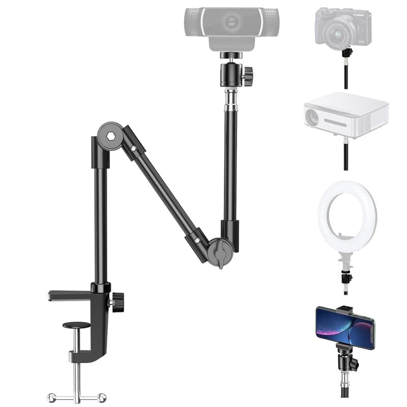 KDD Support de Caméra Webcam avec Porte Téléphone, Support Projecteur 63,5cm Pliable Flexible Col de Cygne, Support Webcam pour
