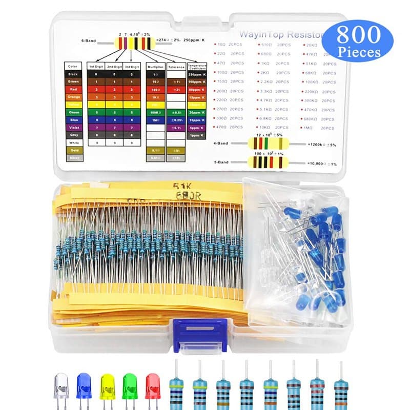 WayinTop Kit de 5mm LED Diodes & Résistance Électrique pour Projets Arduino Raspberry Pi, 600 Pièces de Résistances de 10 Ohm à