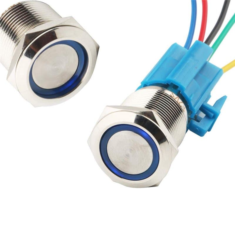 CESFONJER 19mm 12V Verrouillage Bouton-poussoir, LED Démarrage Bouton | ON/OFF Commutateur Bouton Auto-bloquant en Acier Inoxyda