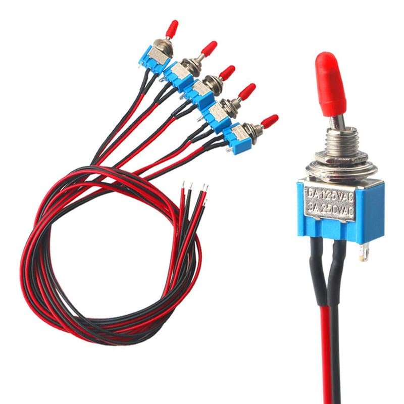 FULARR 5Pcs Professionnel Voiture Mini Commutateur à Levier avec Pré-Câblé, ON-OFF 2 Positions 3 Broches SPST Interrupteur Bascu