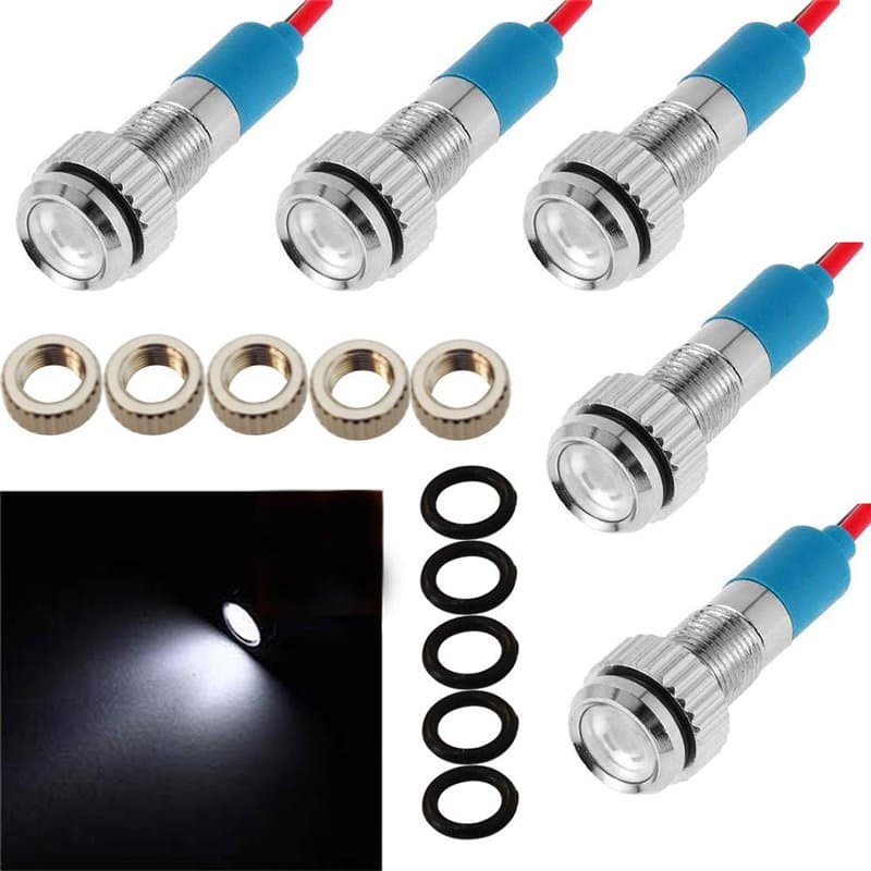 CESFONJER 5 Pcs Blanc 12V 6mm Tableau De Bord LED Indicateur D'Avertissement Lampe Témoin Lumineux, Approprié aux voitures, aux