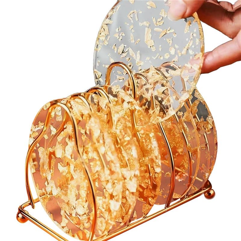 Table Dorés Ronds en Feuille d'or, Lot de 6 Sets de Table Ronds, Double Face Set de Table en Maille en Feuille d'or, Brillants/e