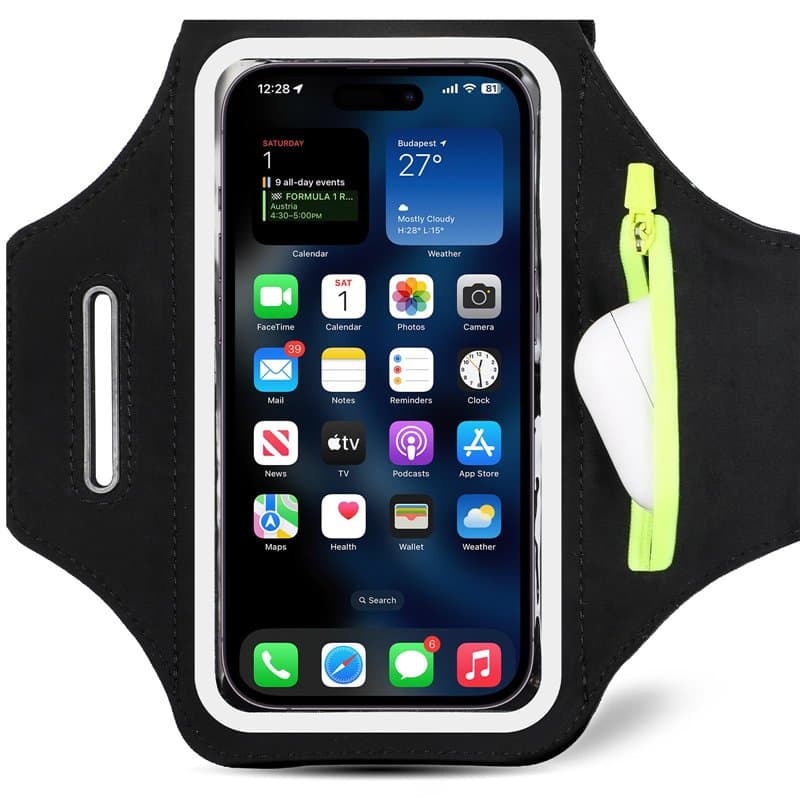 Brassard de Sport avec Poche Zippée- Smartphone Brassard de Course Compatible avec Téléphone jusqu'à 6,8 Pouces - Smartphone Run