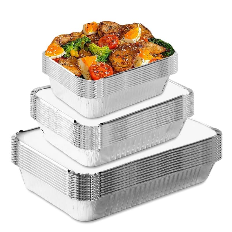 Barquette Aluminium avec Couvercle, 30 Pièces, Plat Aluminium Jetable, Boite Aluminium avec Couvercle, pour Barbecue, Cuisson, R