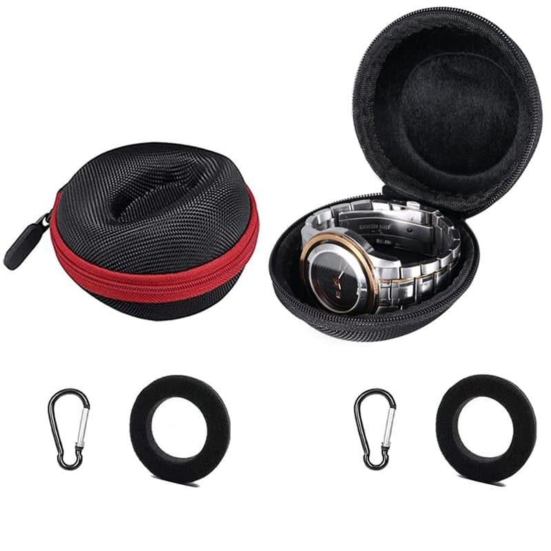 SDFSA Étui de Voyage Montres, 2 pièces Montre Étui de Rangement, Montre Ronde Boîte de Rangement, Watch Travel Case, avec Mousqu