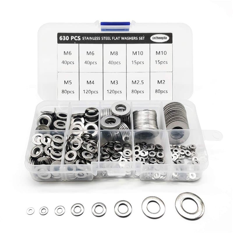 630 Rondelles Plates En Acier Inoxydable Assortiment Kit, M2 M2.5 M3 M4 M5 M6 M8 M10, Rondelle Inox Rondelle Frein, Avec BoîTe D