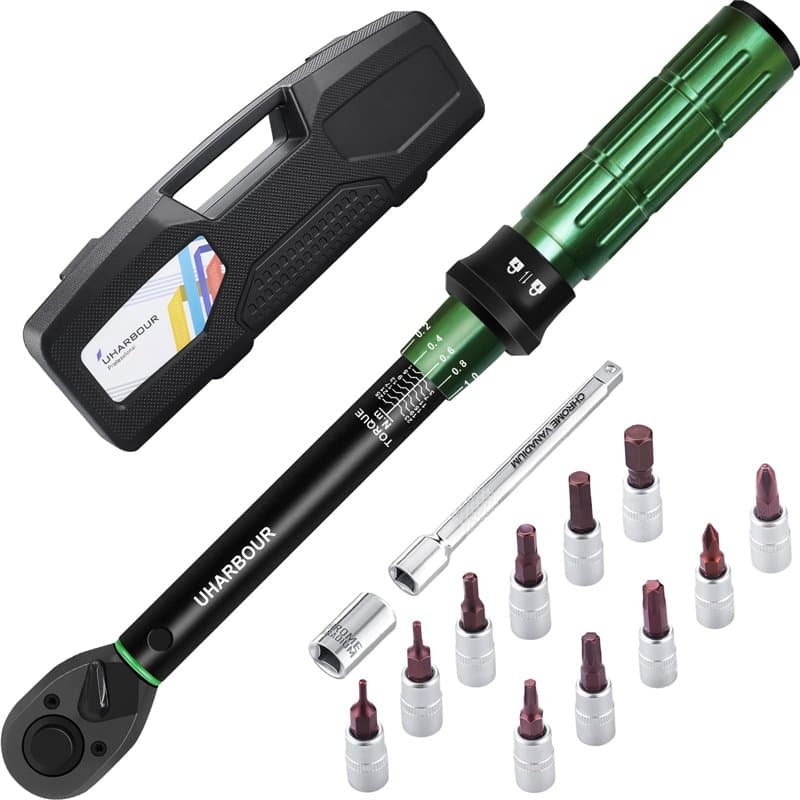 Uharbour Clé dynamométrique pour vélo 1-25 Nm, clé dynamométrique 1/4, jeu de clés dynamométriques de vélo avec embouts et tige