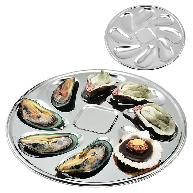 Forreen Assiette à Huîtres, 2 Pièces Assiettes à Huîtres en Acier Inoxydable Plaque à Huîtres Shell en Forme Durable Conteneur H