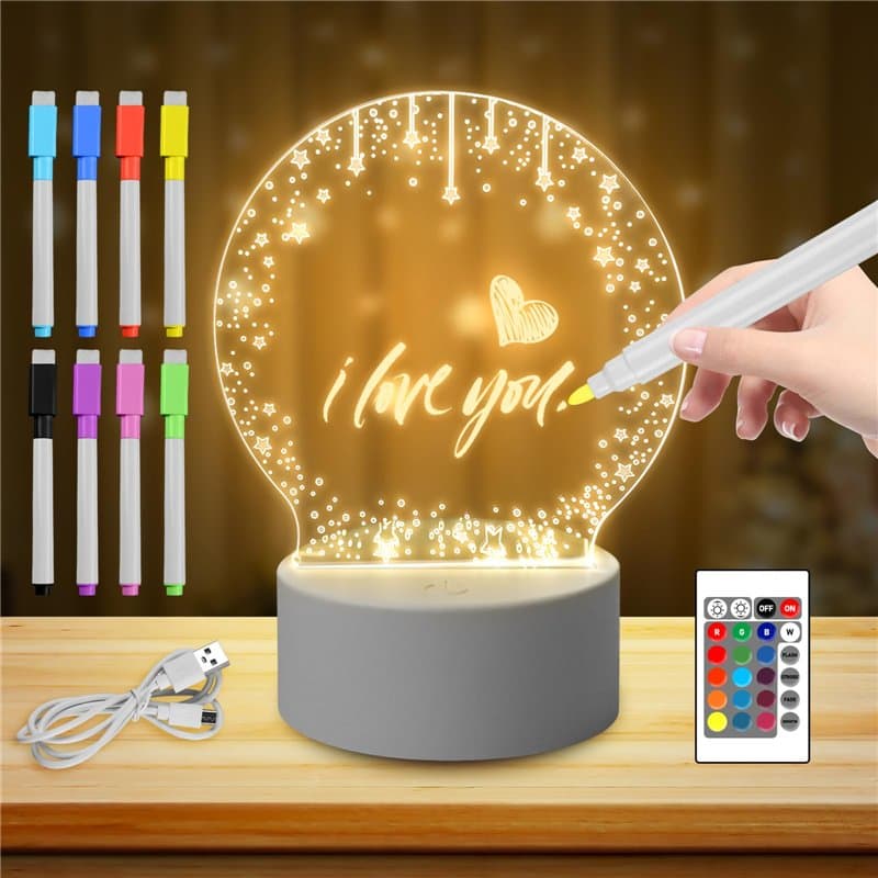 GOMETY Veilleuse LED en acrylique, lampe LED créative DIY avec télécommande et stylo effaçable, veilleuse personnalisée pour béb