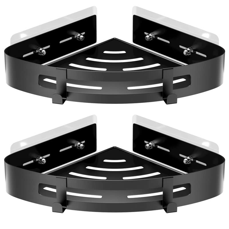 Uootach 2 Pièces Etagère de Douche d'angle sans Perçage en Aluminium, Tablette de Douche d'angle avec Crochets, Organisateurs de