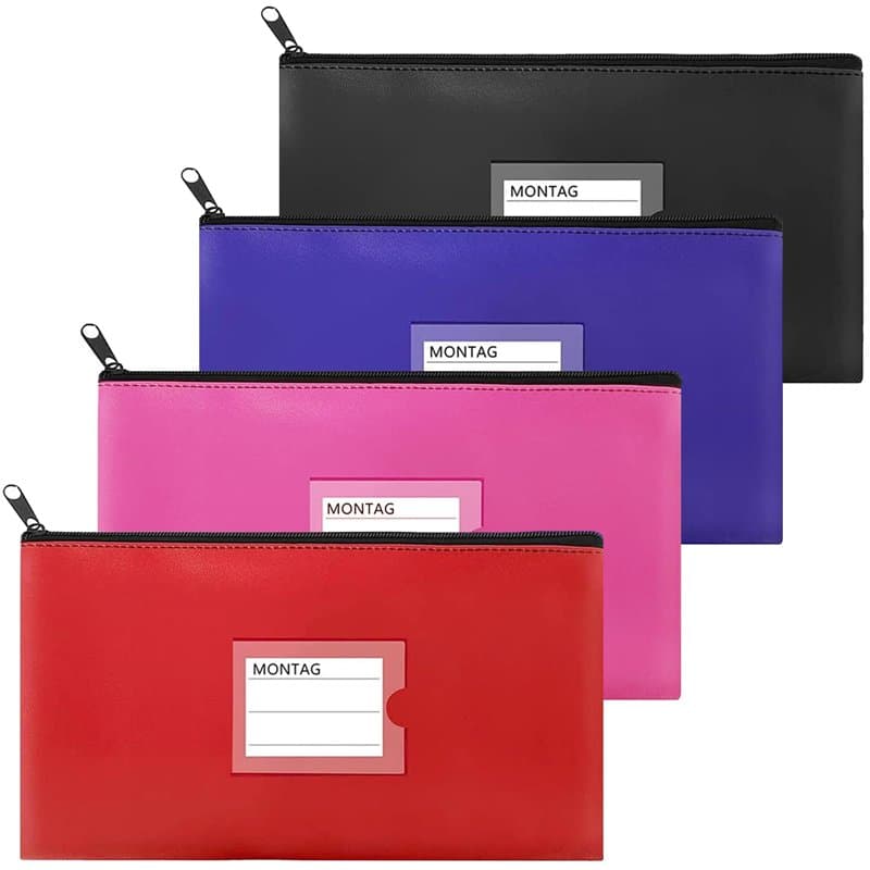 4 Pièces Pochettes de Dépôt Bancaire, Bank Bag with Zipper, Sac de Billet en PU 27 x 15 cm Pochette de Dépôt, avec Fermeture Ecl