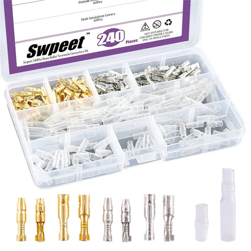 Swpeet Kit de 240 connecteurs en forme de balle, 3,9 mm en laiton mâle et femelle avec couvercle d'isolation pour moto, scooter,