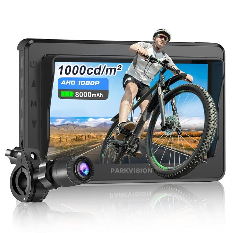 PARKVISION Rétroviseur de vélo avec protection anti-éblouissement - Caméra de recul de vélo avec écran réel 4,3" AHD 1080P - Pin